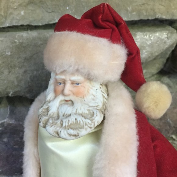 Vintage Dolls & Brand Porcelain Bald Head Santa Head and  VTG Santa Claus Doll Father Christmas Porcelain Head Holiday Hand Crafted Decor